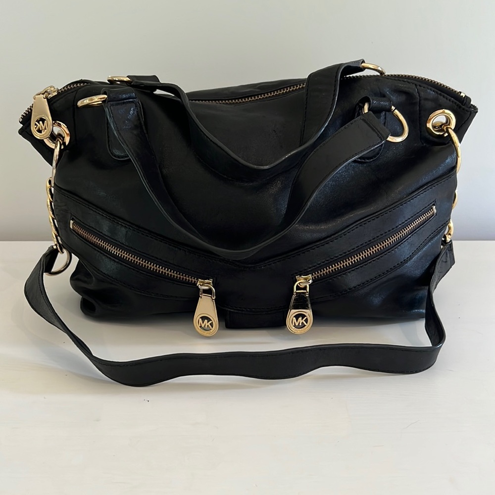 Michael Kors black and gold shoulder bag